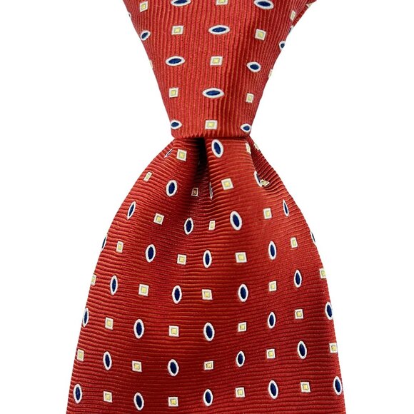 Ermenegildo Zegna Other - Ermenegildo Zegna Red Silk Tie With Navy Oval & Yellow Square Pattern Geometric